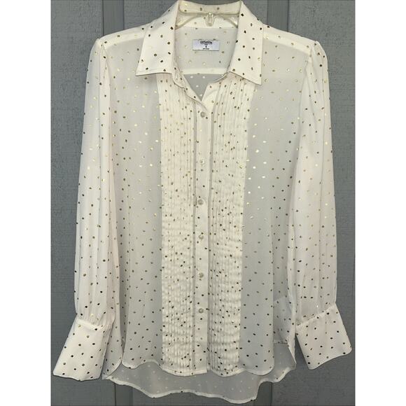 UNTUCKit Tops - Untuckit Shirt Top Womens 6 Ivory Gold Fleck Sabrina Blouse Pleated Career Lux